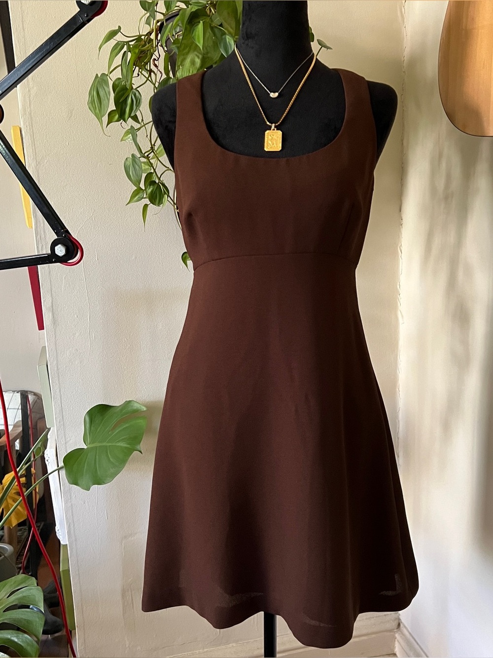 Vtg 90s Nicole Miller Chocolate Brown Fit And Flare Mini Dress - Size 6